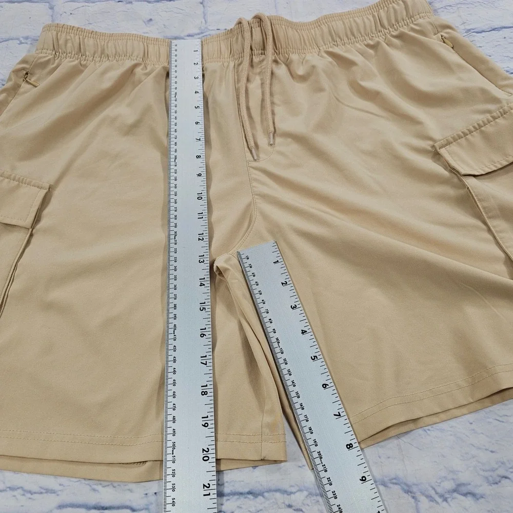Champion Cargo Shorts Men XXL Tan Elastic Drawstring Athletic Utility Pockets